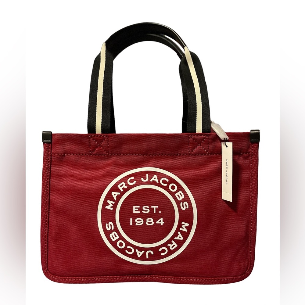 NWT MARC JACOBS CANVAS BURGUNDY TOTE- leather top handle! SUPER CUTE!